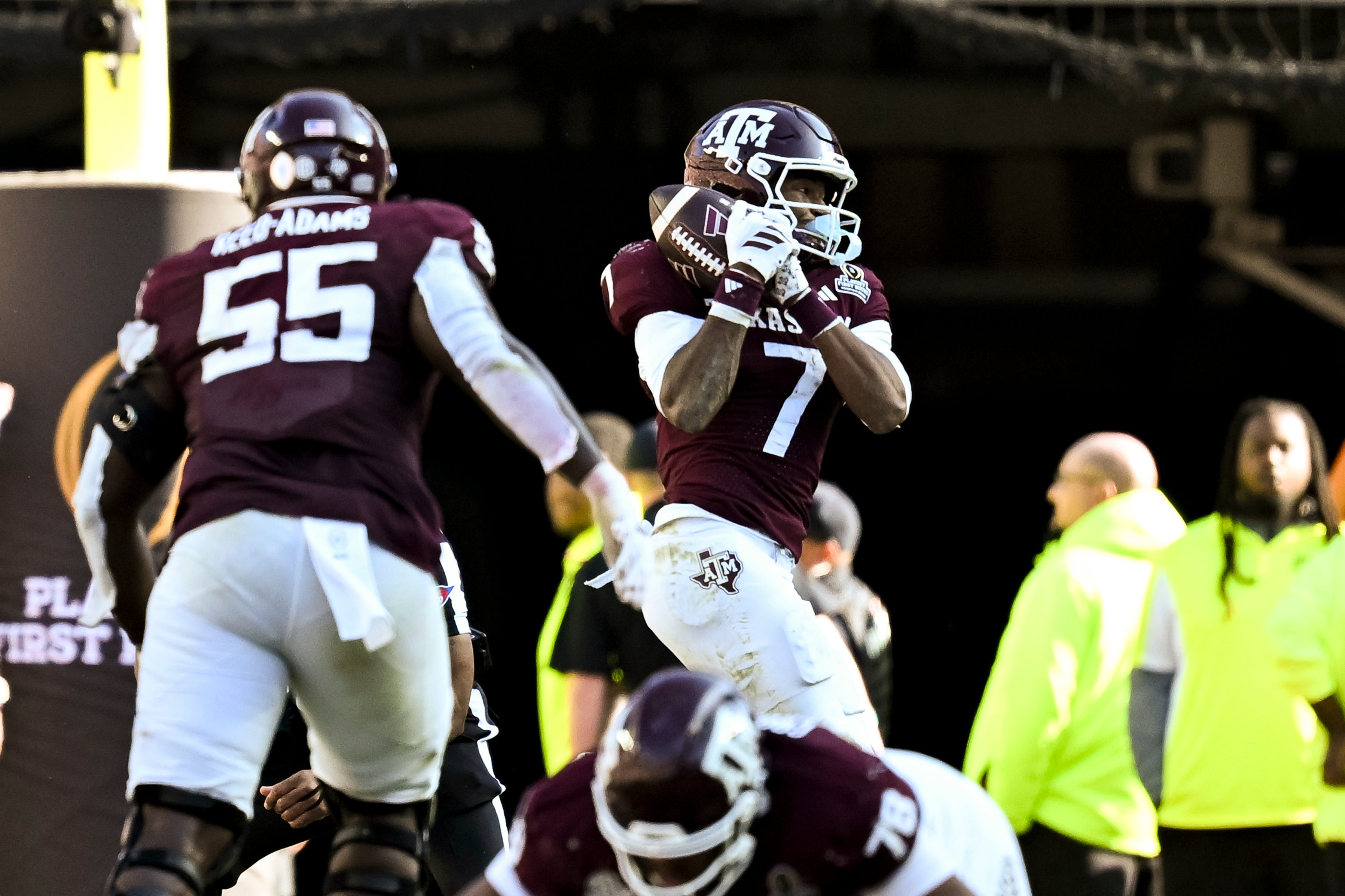 Dec 20, 2025; College Station, TX, USA; Texas A&M Aggies wide receiver KC Concepcion (7) catches a pass during the fourth quarter against the Miami Hurricanes at Kyle Field.
