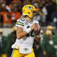 Dec 20, 2025; Chicago, Illinois, USA; Green Bay Packers quarterback Jordan Love (10) looks to throw a pass against the Chicago Bears during the second quarter at Soldier Field.