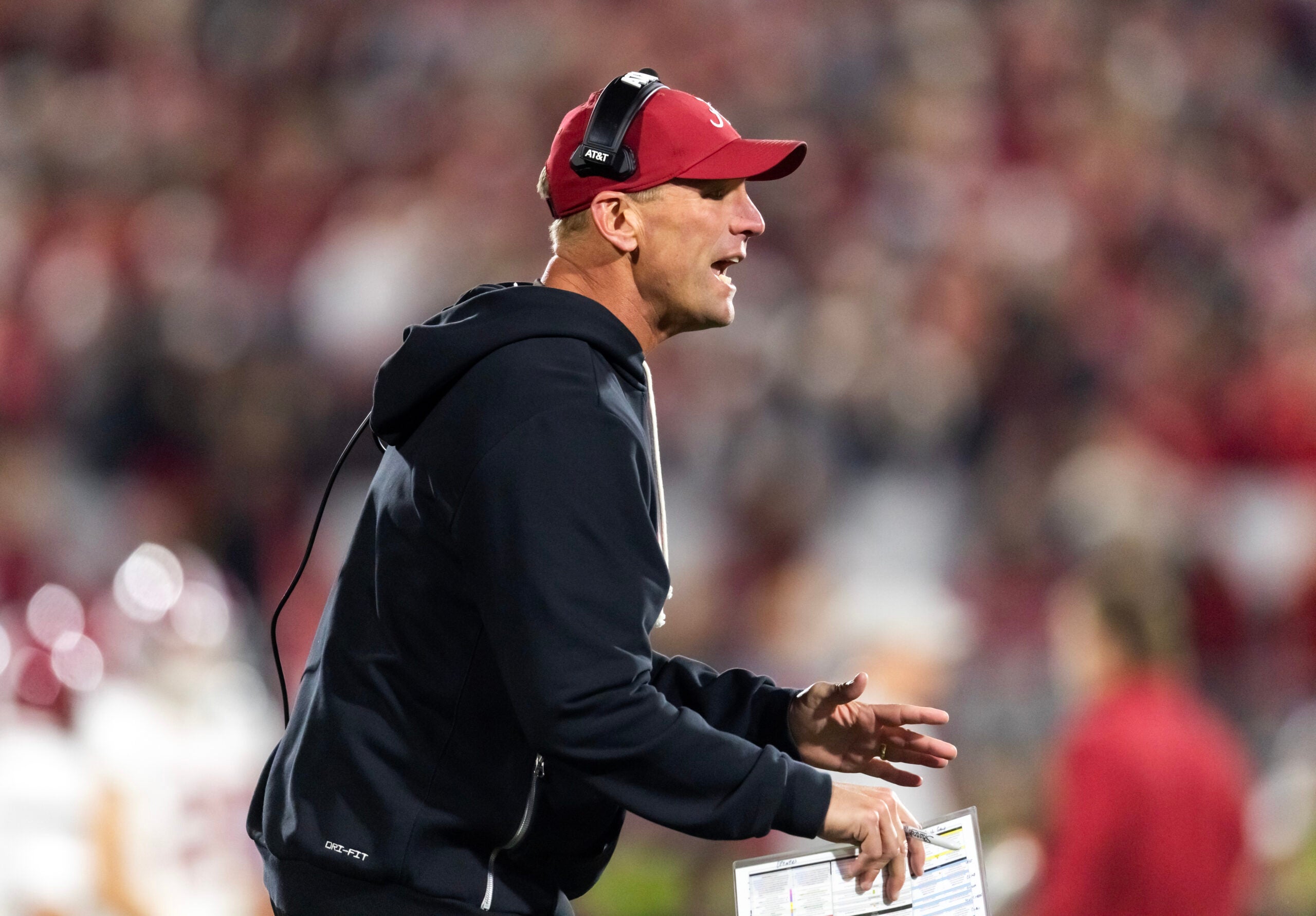 Dec 19, 2025; Norman, OK, USA; Alabama Crimson Tide head coach Kalen Deboer against the Oklahoma Sooners during the CFP National Playoff First Round at Gaylord Family Oklahoma Memorial Stadium.