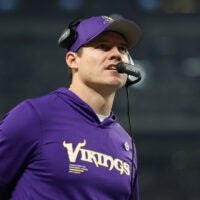 Dec 25, 2025; Minneapolis, Minnesota, USA; Minnesota Vikings head coach Kevin O'Connell looks on in the second quarter against the Detroit Lions at U.S. Bank Stadium.
