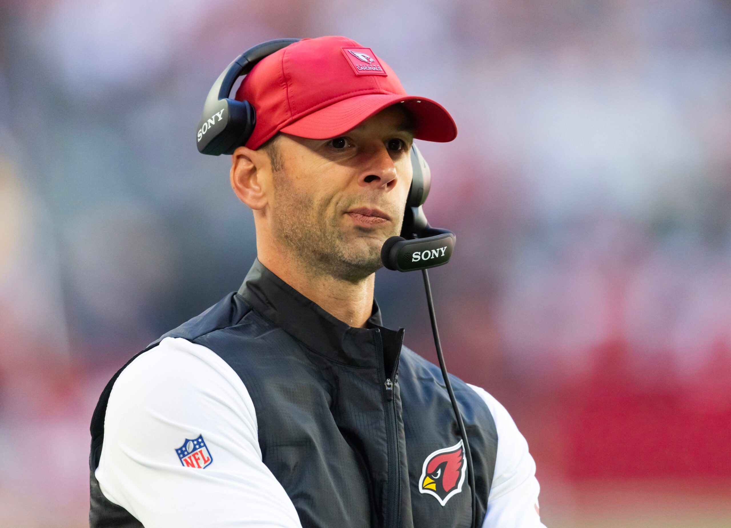 Dec 21, 2025; Glendale, Arizona, USA; Arizona Cardinals head coach Jonathan Gannon against the Atlanta Falcons at State Farm Stadium.