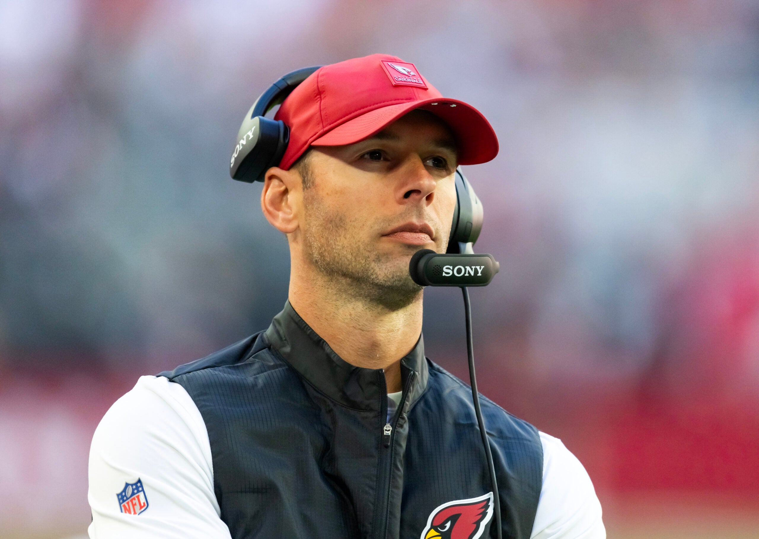 Dec 21, 2025; Glendale, Arizona, USA; Arizona Cardinals head coach Jonathan Gannon against the Atlanta Falcons at State Farm Stadium.