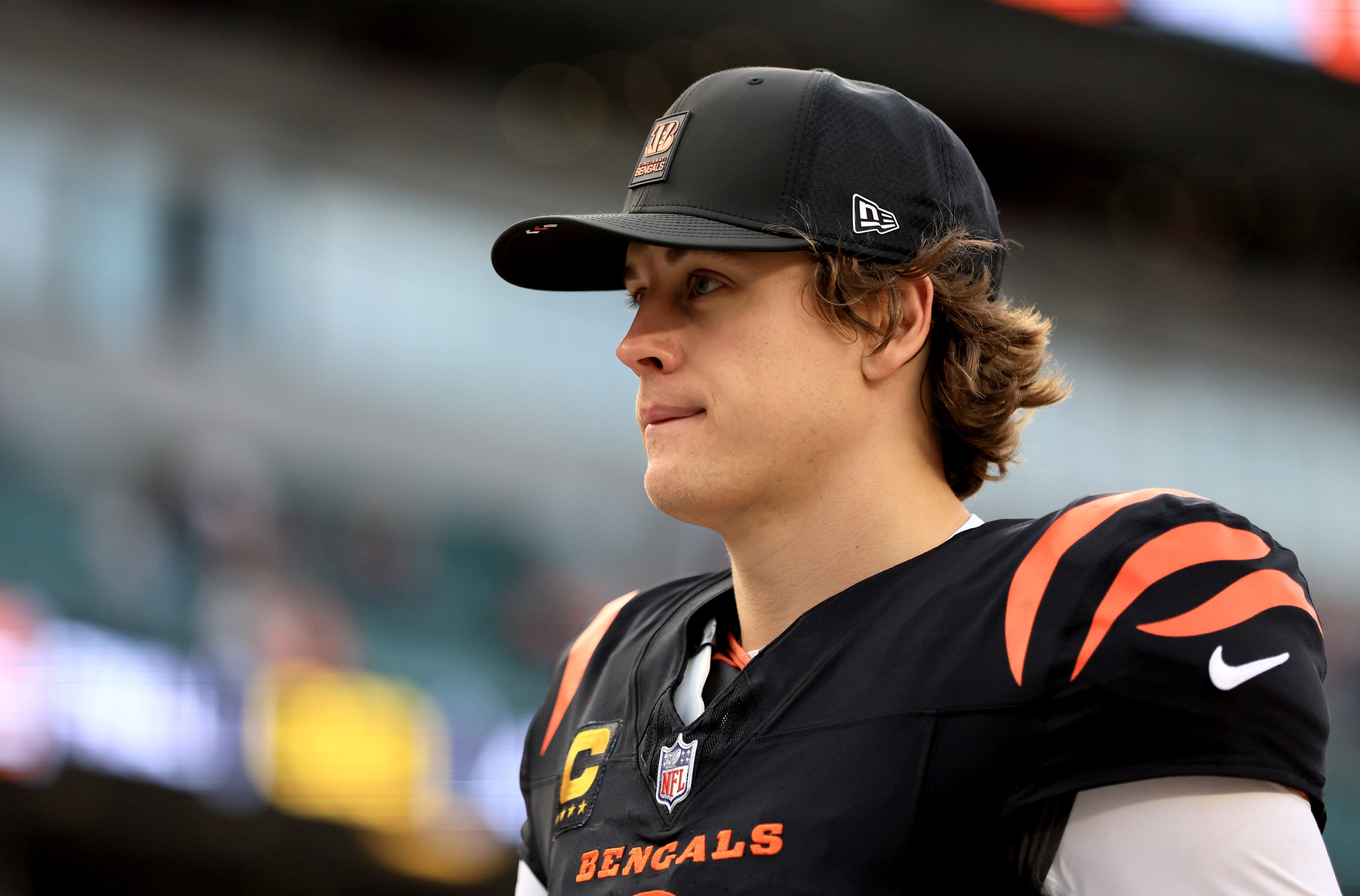 Dec 28, 2025; Cincinnati, Ohio, USA; Cincinnati Bengals quarterback Joe Burrow (9) leaves the field after a game against the Arizona Cardinals at Paycor Stadium.