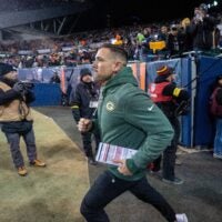 Green Bay Packers head coach Matt Lafleur takes to the field before their game against the Chicago Bears Saturday, December 20, 2025 at Soldier Field in Chicago, Illinois.