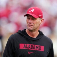 Jan 1, 2026; Pasadena, CA, USA; Alabama Crimson Tide head coach Kalen Deboer looks on before the 2026 Rose Bowl and quarterfinal game of the College Football Playoff against the Indiana Hoosiers at Rose Bowl Stadium.
