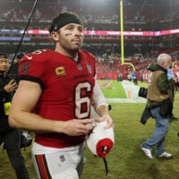 Jan 3, 2026; Tampa, Florida, USA; Tampa Bay Buccaneers quarterback Baker Mayfield (6) leaves the field after defeating the Carolina Panthers at Raymond James Stadium.