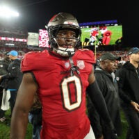 Jan 3, 2026; Tampa, Florida, USA; Tampa Bay Buccaneers linebacker Yaya Diaby (0) celebrates after defeating the Carolina Panthers at Raymond James Stadium.