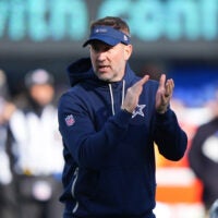 Jan 4, 2026; East Rutherford, New Jersey, USA; Dallas Cowboys head coach Brian Schottenheimer looks on before the game against the New York Giants at MetLife Stadium.