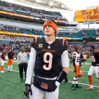 Cincinnati Bengals quarterback Joe Burrow (9) looks for hands to shake after the fourth quarter of the NFL Week 18 game between the Cincinnati Bengals and the Cleveland Browns at Paycor Stadium in Downtown Cincinnati on Sunday, Jan. 4, 2026. The Browns kicked a last second field goal to win 20-18.