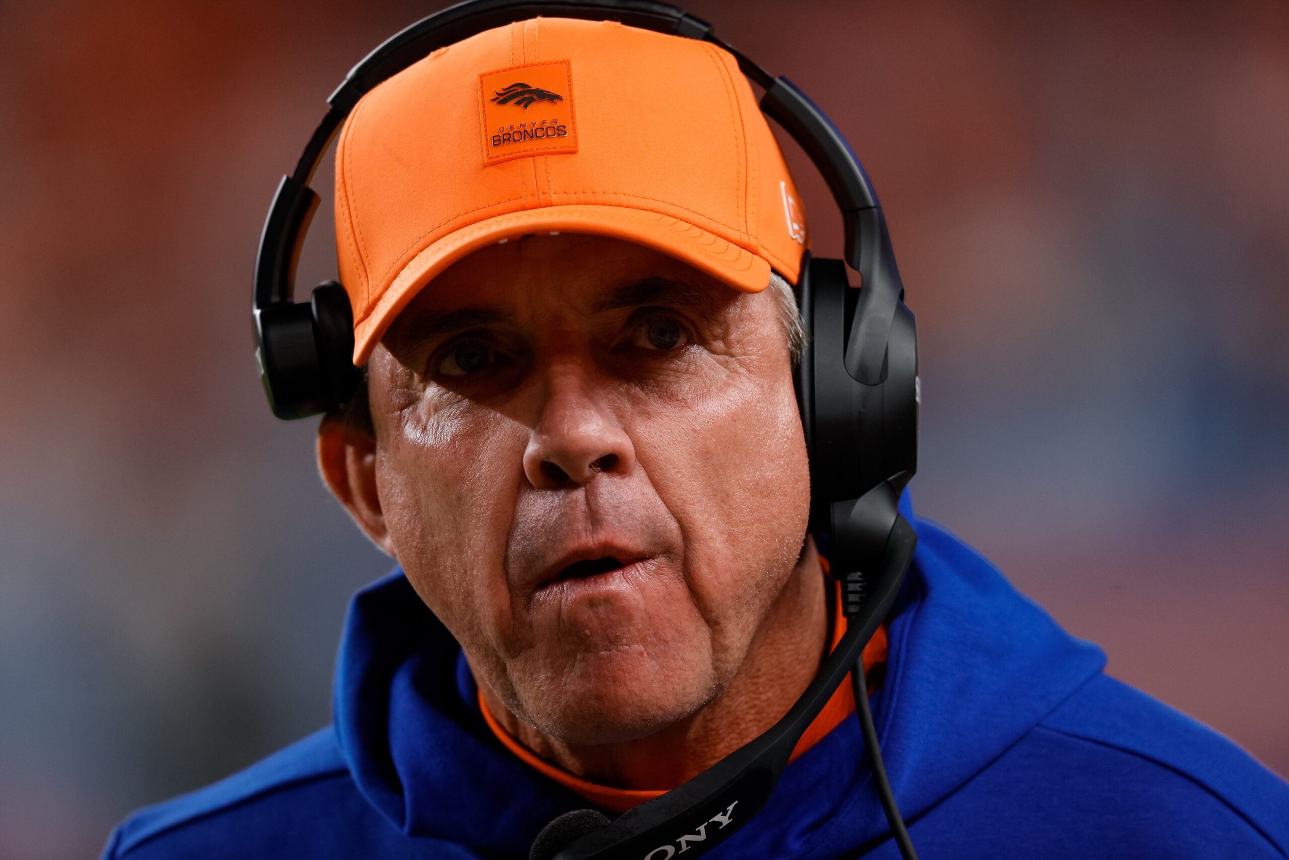 Jan 4, 2026; Denver, Colorado, USA; Denver Broncos head coach Sean Payton in the fourth quarter against the Los Angeles Chargers at Empower Field at Mile High.