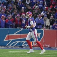 Buffalo Bills quarterback Josh Allen leaves the field after the first play against the Jets at home in Highmark Stadium in Orchard Park on Jan. 4, 2026.