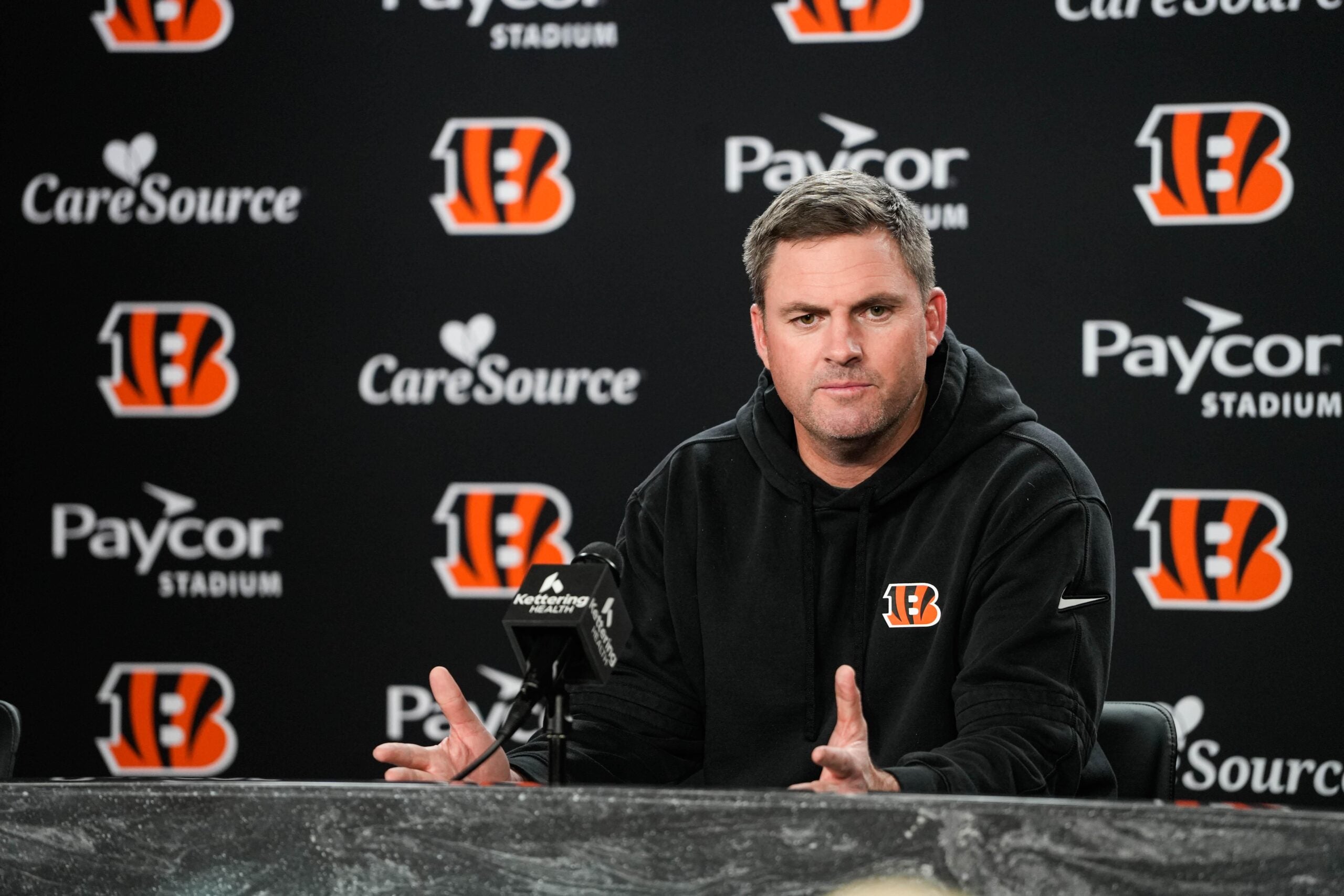 Bengals Head Coach Zac Taylor speaks at a press conference after wrapping up the 2025 season.