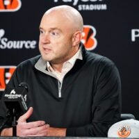 Cincinnati Bengals Director of Player Personnel Duke Tobin addresses the media during a press conference, Friday, Jan. 9, 2026, at Paycor Stadium in downtown Cincinnati.