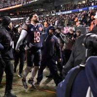 Jan 10, 2026; Chicago, IL, USA; Chicago Bears quarterback Caleb Williams (18) leaves the field following a game against the Green Bay Packers in an NFC Wild Card Round game at Soldier Field.