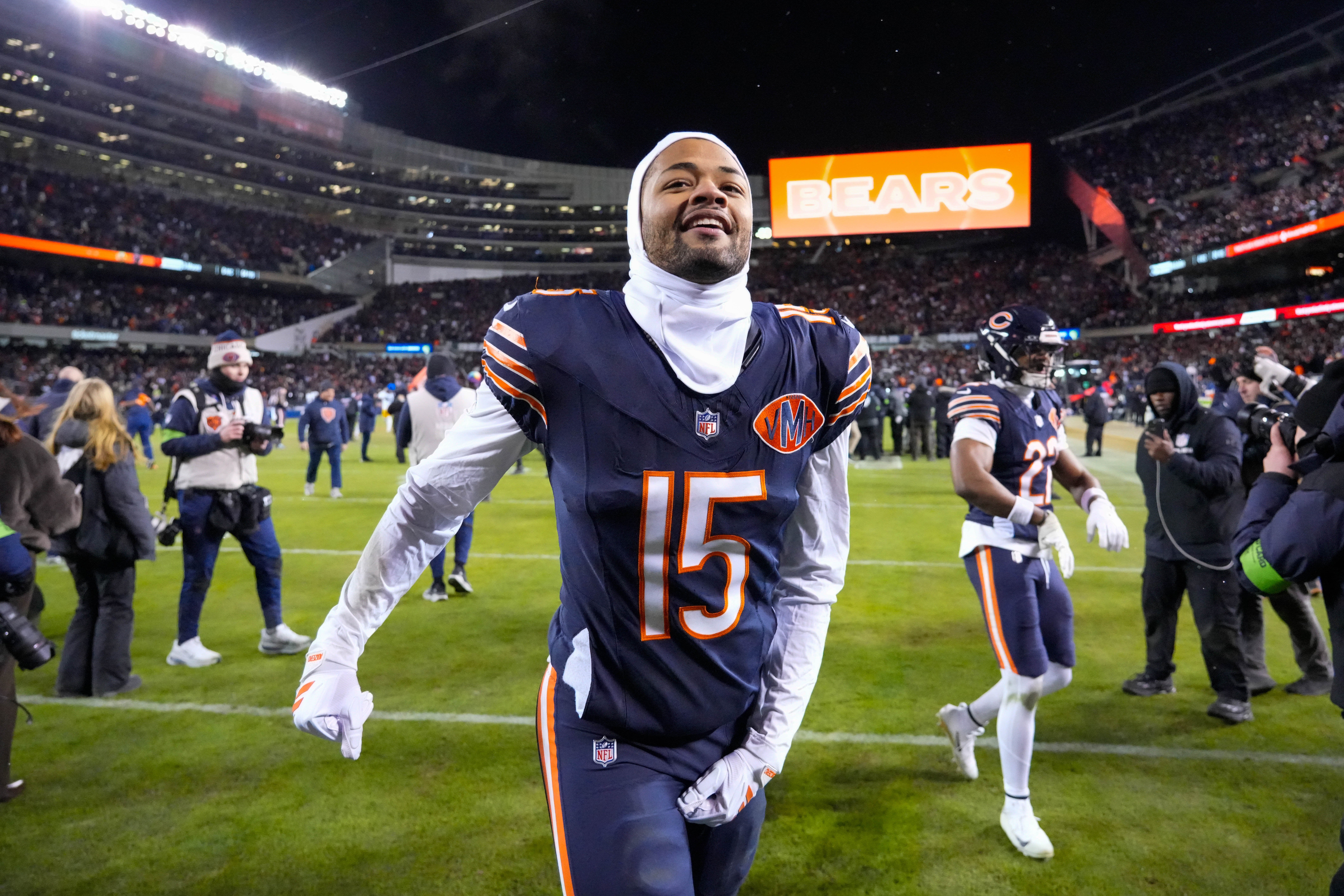 Jan 10, 2026; Chicago, IL, USA; Chicago Bears wide receiver Rome Odunze (15) leaves the field following a game against the Green Bay Packers in an NFC Wild Card Round game at Soldier Field.