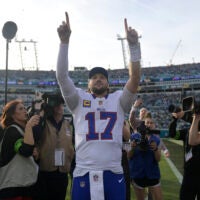 Jan 11, 2026; Jacksonville, FL, USA; Buffalo Bills quarterback Josh Allen (17) after an AFC Wild Card Round game against the Jacksonville Jaguars at EverBank Stadium.