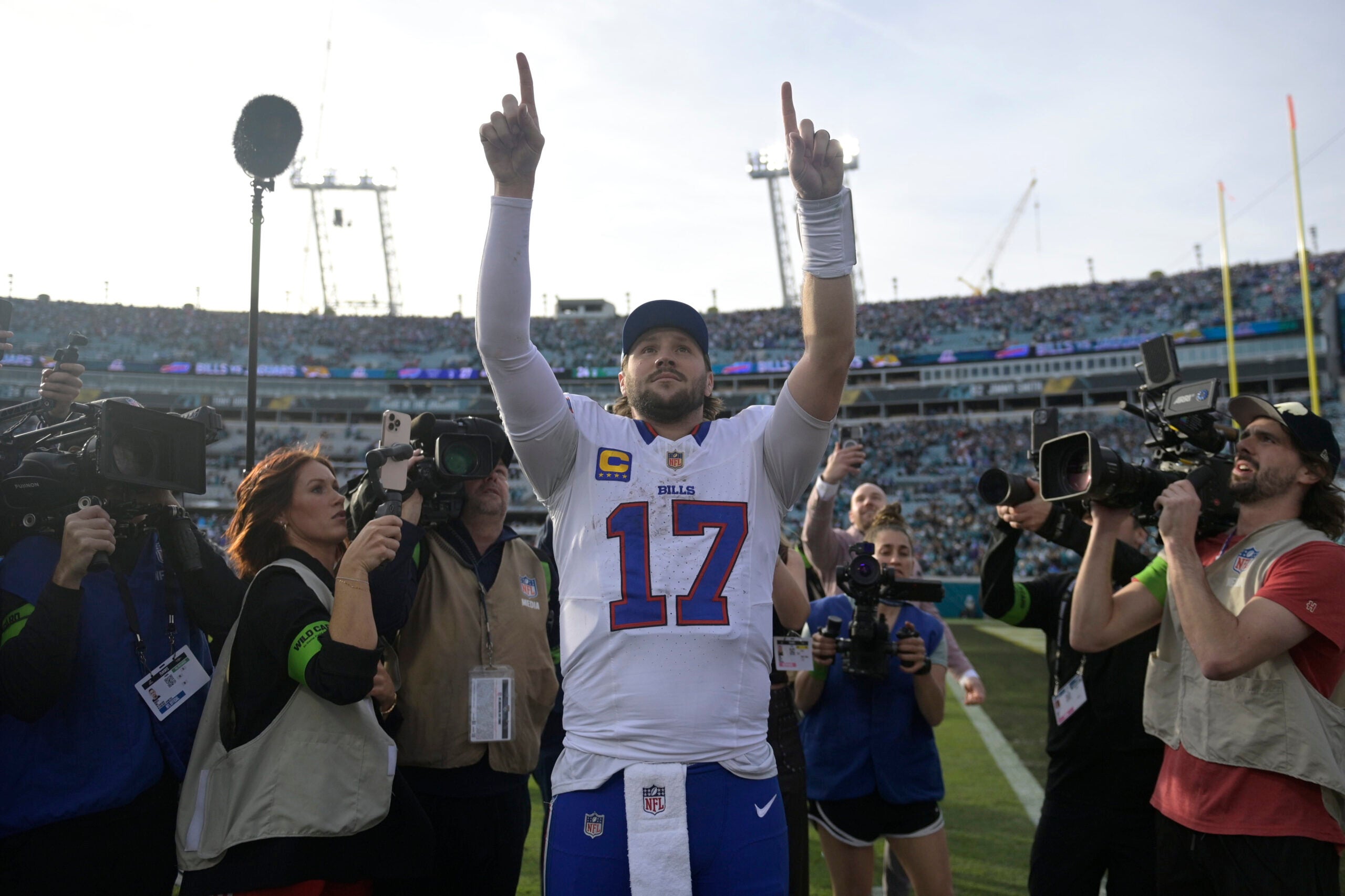 Jan 11, 2026; Jacksonville, FL, USA; Buffalo Bills quarterback Josh Allen (17) after an AFC Wild Card Round game against the Jacksonville Jaguars at EverBank Stadium.