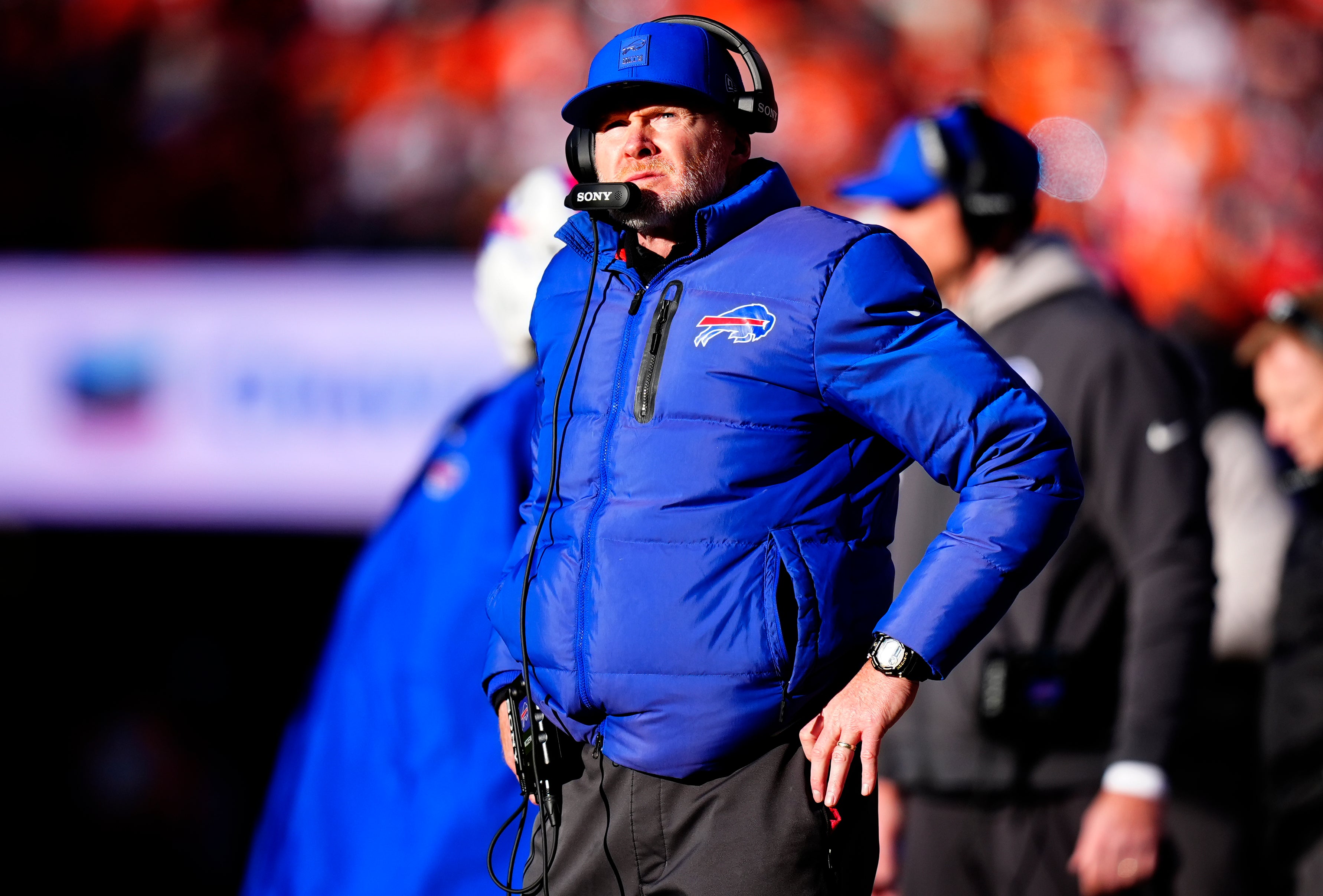 Jan 17, 2026; Denver, CO, USA; Buffalo Bills head coach Sean McDermott during the second quarter of an AFC Divisional Round playoff game against the Denver Broncos at Empower Field at Mile High.