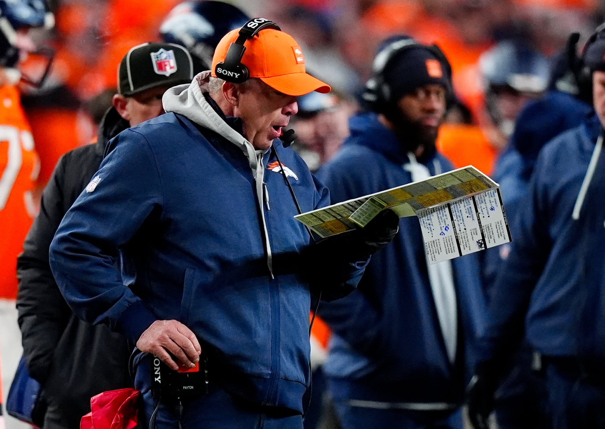 Denver Broncos head coach Sean Payton after beating Buffalo Bills Bo Nix quarterback