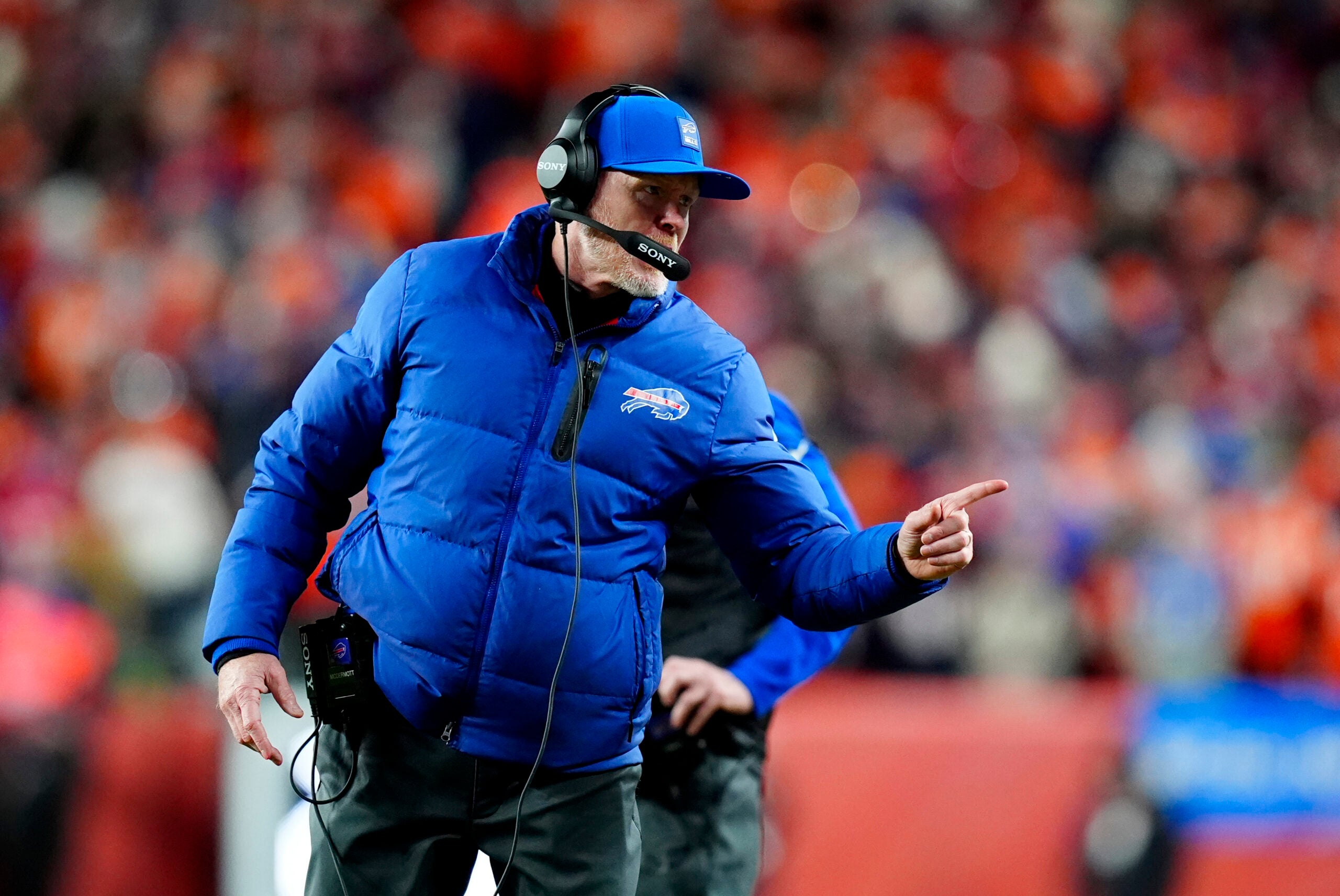 Jan 17, 2026; Denver, CO, USA; Buffalo Bills head coach Sean McDermott during overtime of an AFC Divisional Round playoff game at Empower Field against the Denver Broncos at Mile High.