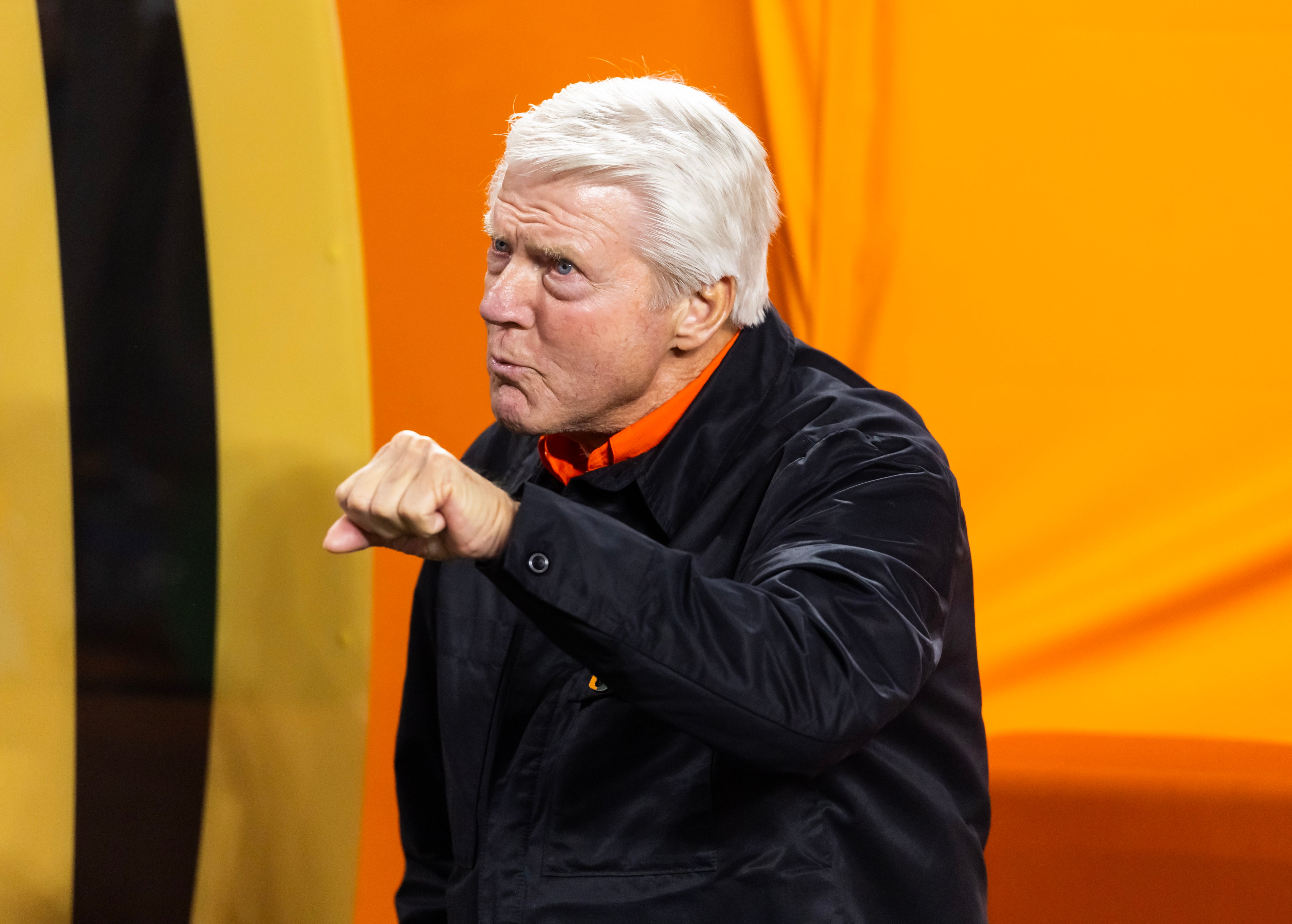 Jan 19, 2026; Miami Gardens, FL, USA; Miami Hurricanes former player Jimmy Johnson on the field prior to the game against the Indiana Hoosiers during the College Football Playoff National Championship game at Hard Rock Stadium.