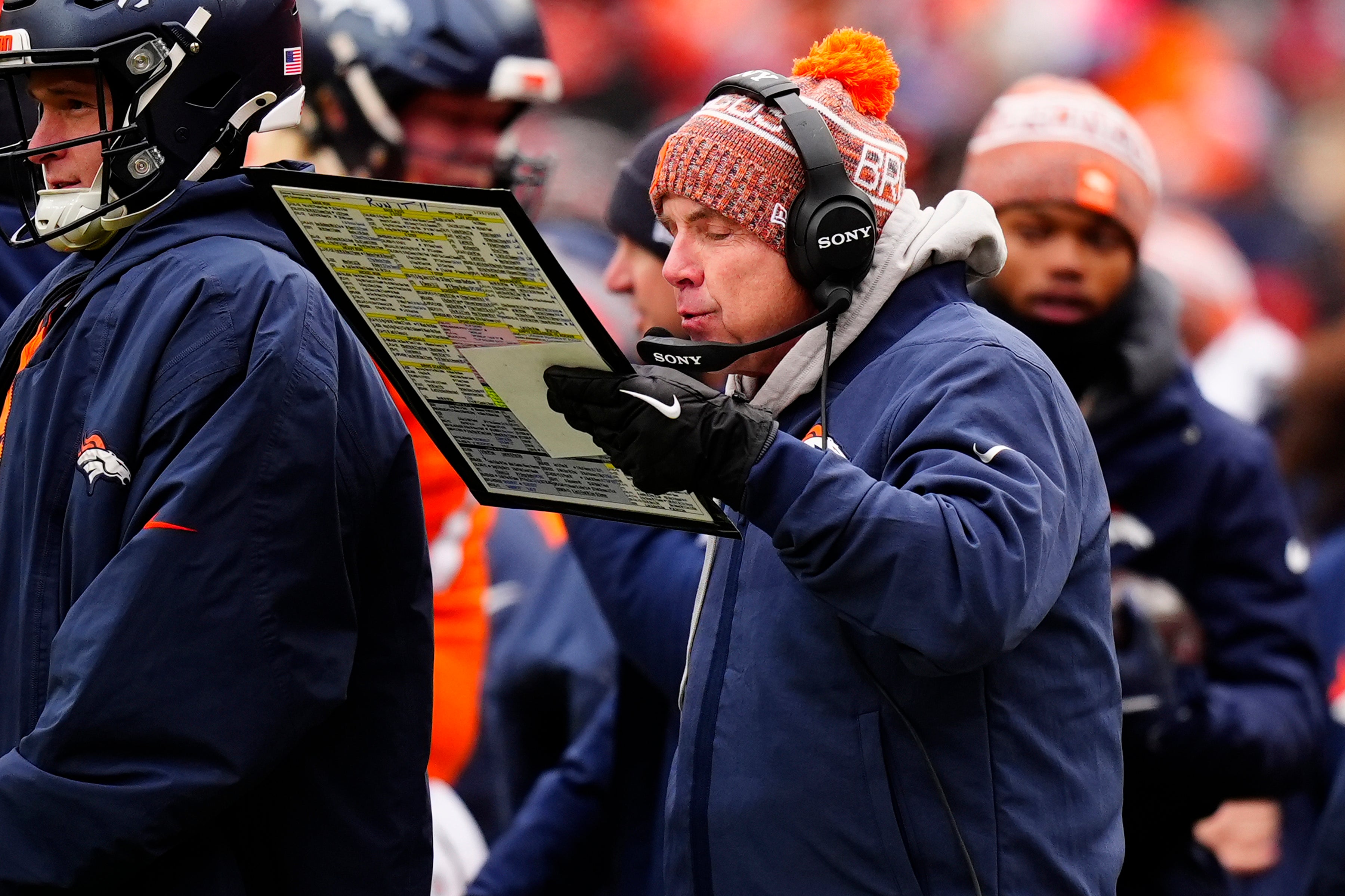 Jan 25, 2026; Denver, CO, USA; Denver Broncos head coach Sean Payton during the first half in the 2026 AFC Championship Game at Empower Field at Mile High.