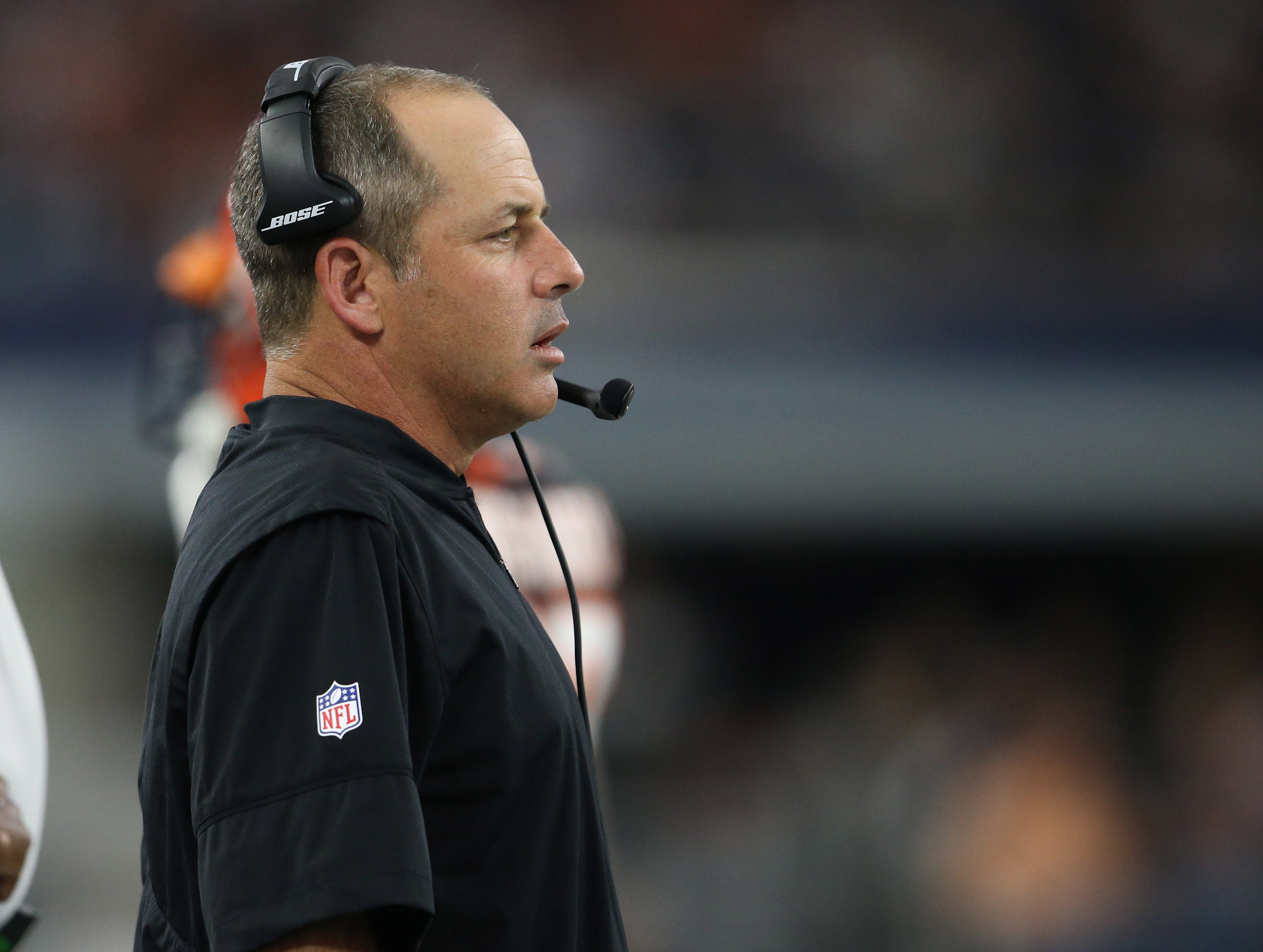 Oct 9, 2016; Arlington, TX, USA; Cincinnati Bengals offensive coordinator Ken Zampese on the sidelines against the Dallas Cowboys at AT&T Stadium.