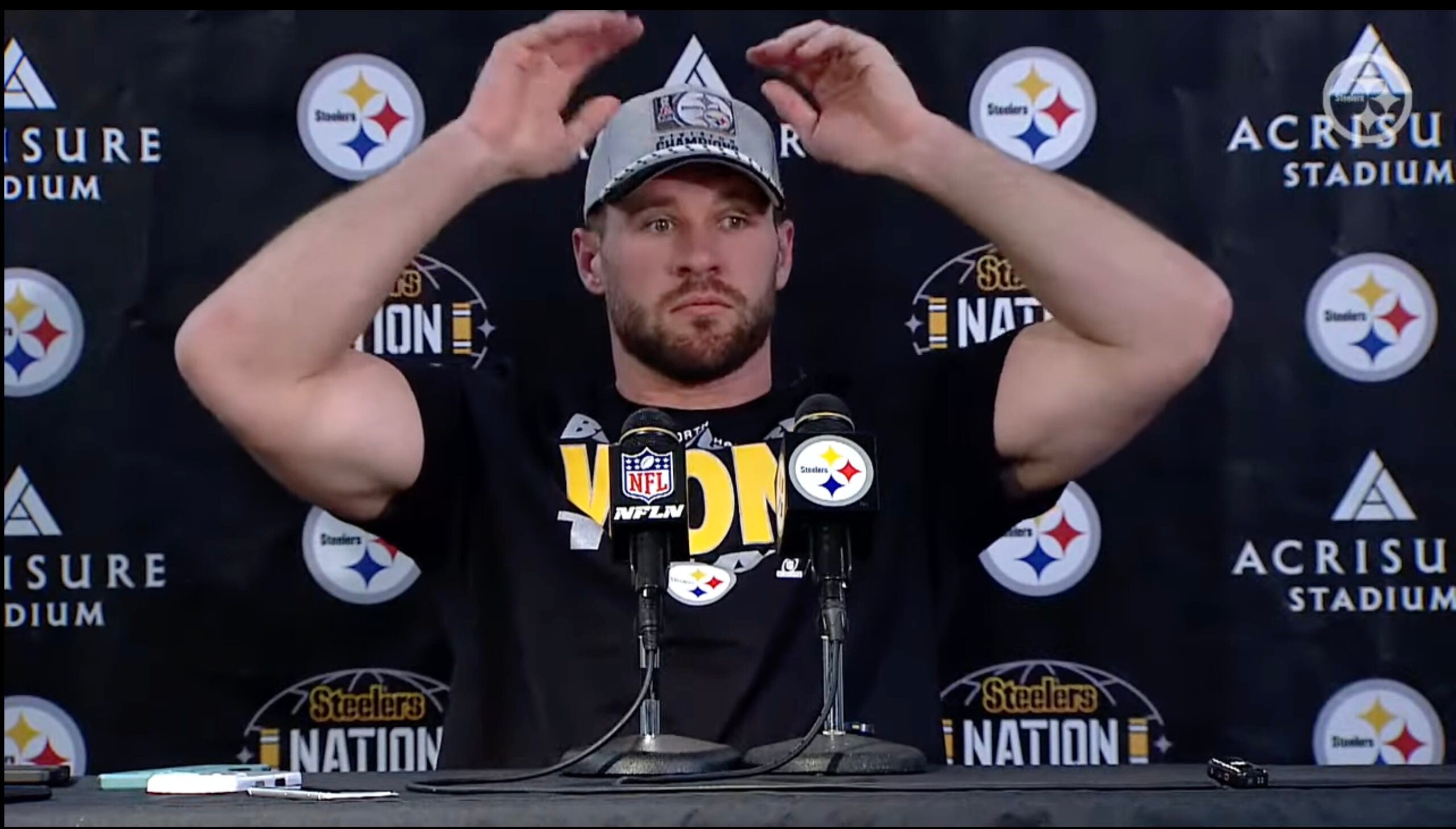 Pittsburgh Steelers star T.J. Watt speaks to the media following 26-24 win vs. Ravens, 1/4/2026.