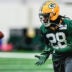 Cornerback Trevon Diggs during his first practice for the Packers.