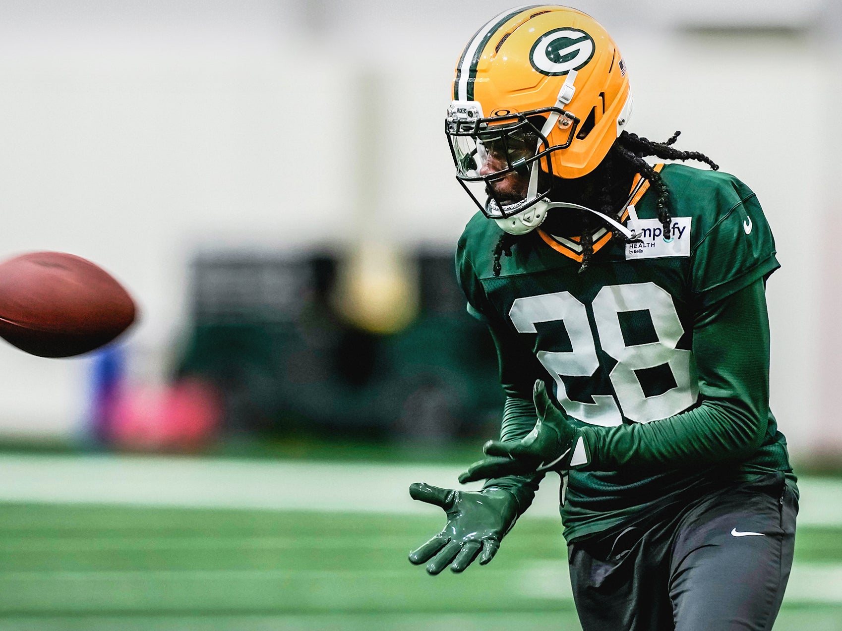 Cornerback Trevon Diggs during his first practice for the Packers.