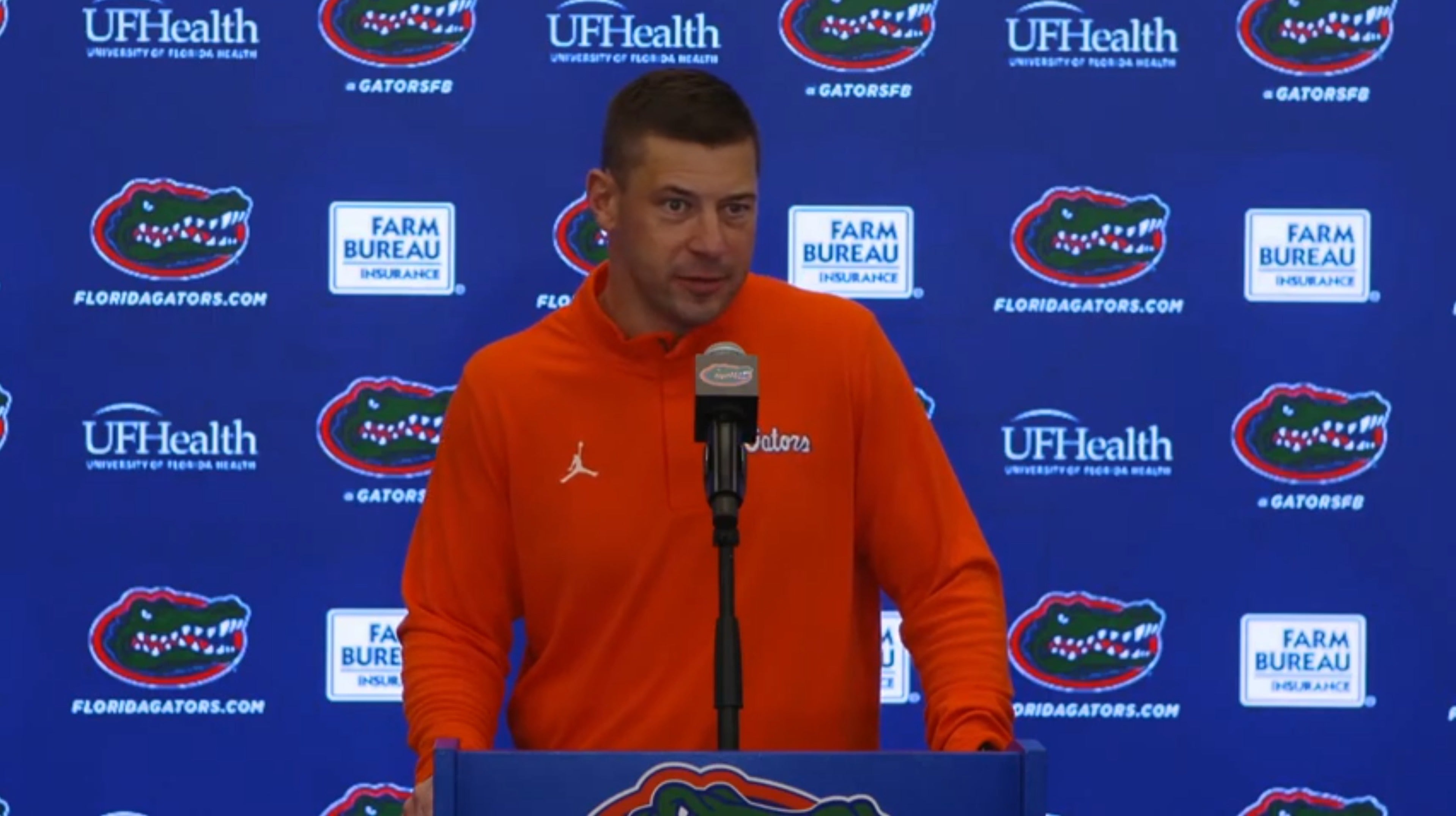 Florida Gators head coach Jon Sumrall speaks to the media at his national signing day press conference on Wednesday, February 4th, 2026.