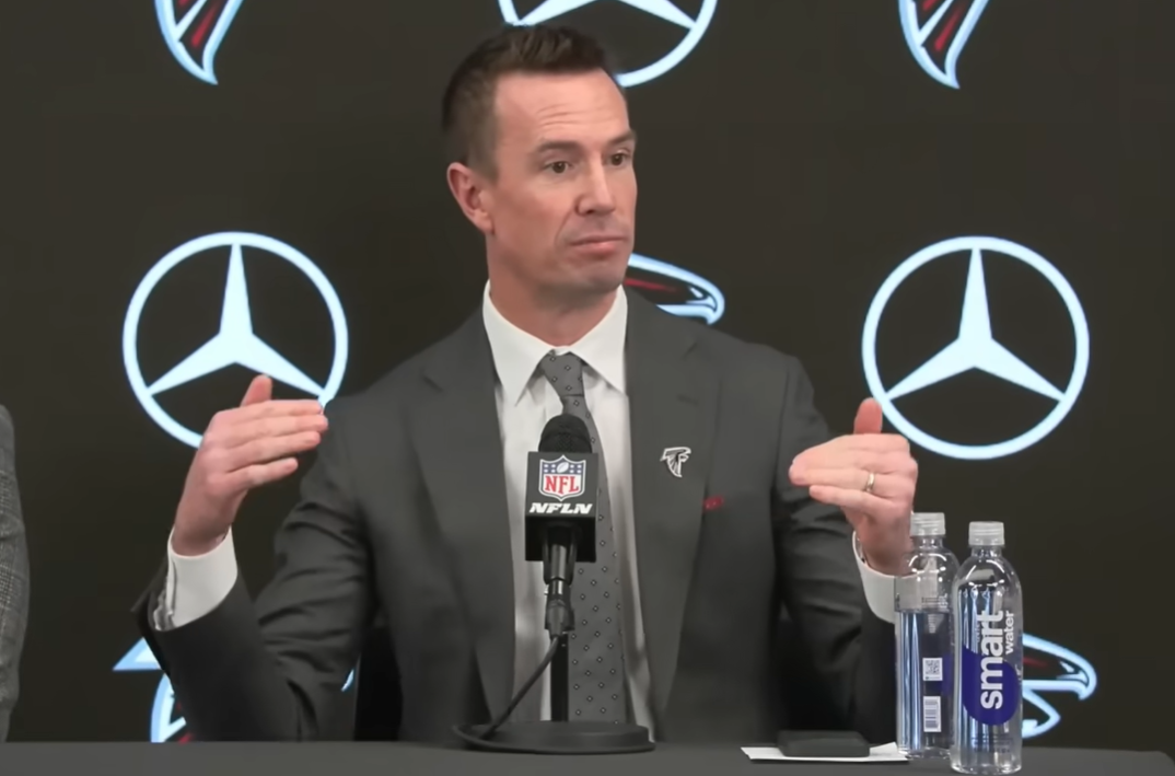 Matt Ryan speaks with reporters during Ian Cunningham's introductory press conference.