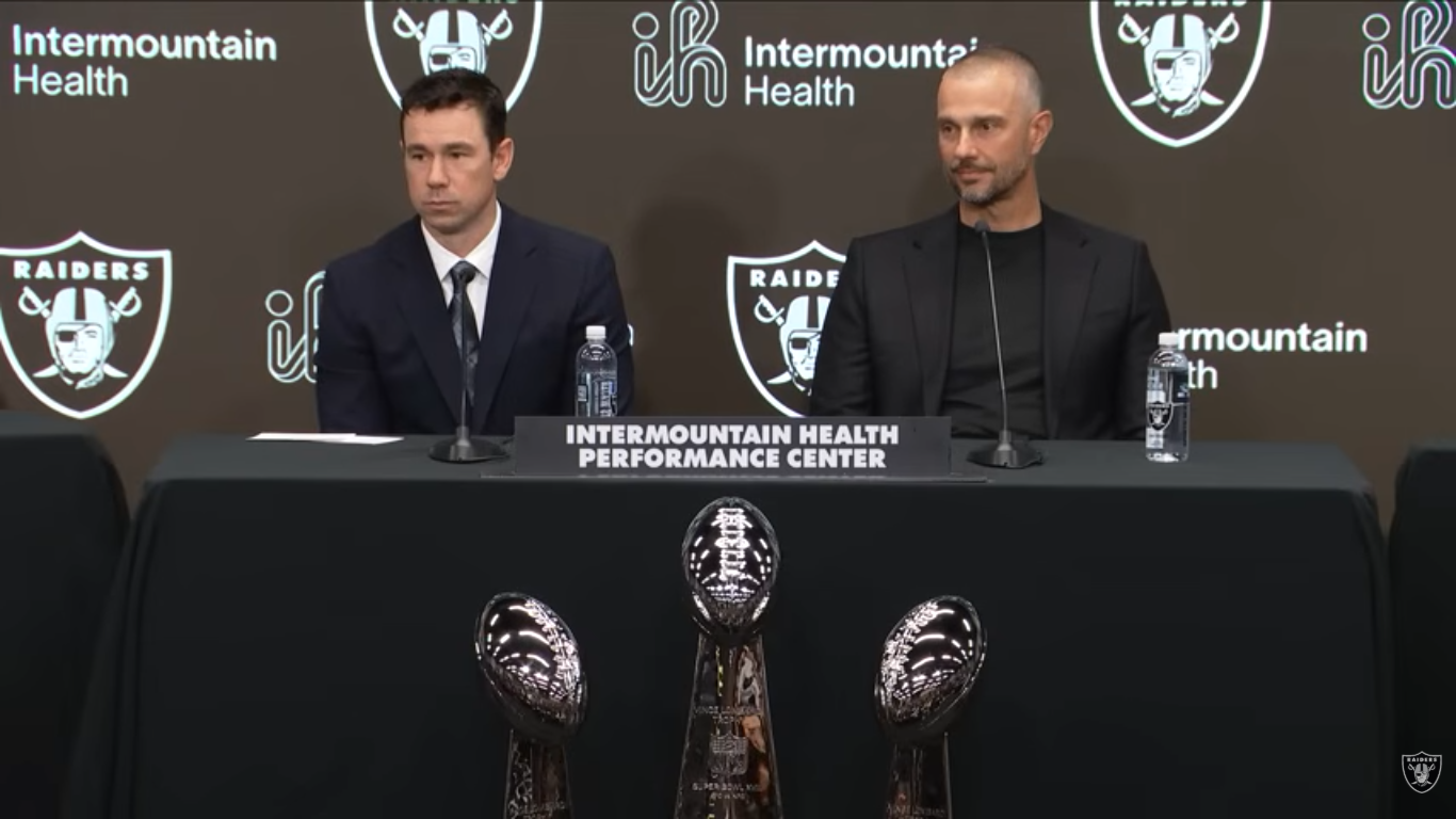 Las Vegas Raiders head coach Klint Kubiak general manager John Spytek press conference