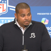 Chicago Bears general manager Ryan Poles speaks with the media at the NFL Scouting Combine.