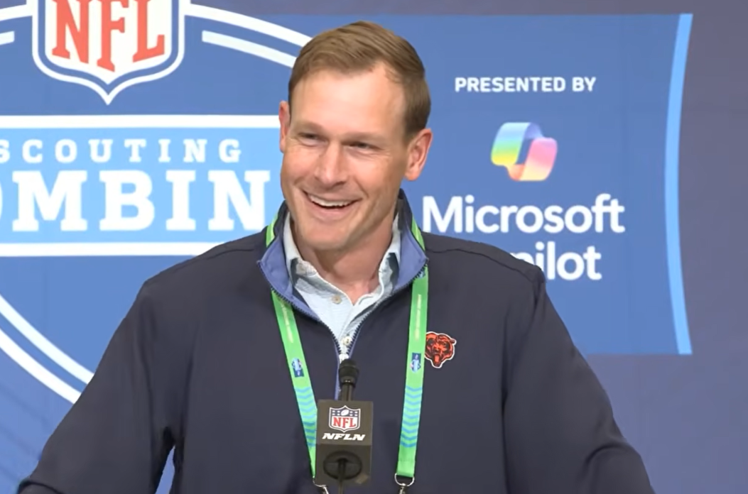 Chicago Bears head coach Ben Johnson speaks with reporters at the NFL Scouting Combine.