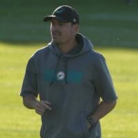 Oct 15, 2021; Ware, United Kingdom; Miami Dolphins quality control coach Jordan Salkin during practice at Hanbury Marriott Manor and Country Club.