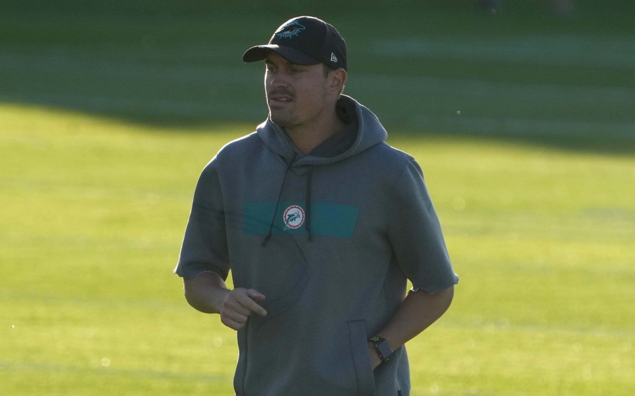 Oct 15, 2021; Ware, United Kingdom; Miami Dolphins quality control coach Jordan Salkin during practice at Hanbury Marriott Manor and Country Club.