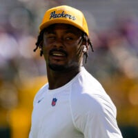 Sep 29, 2024; Green Bay, Wisconsin, USA; Green Bay Packers quarterback Malik Willis (2) looks on during warmups prior to the game against the Minnesota Vikings at Lambeau Field.