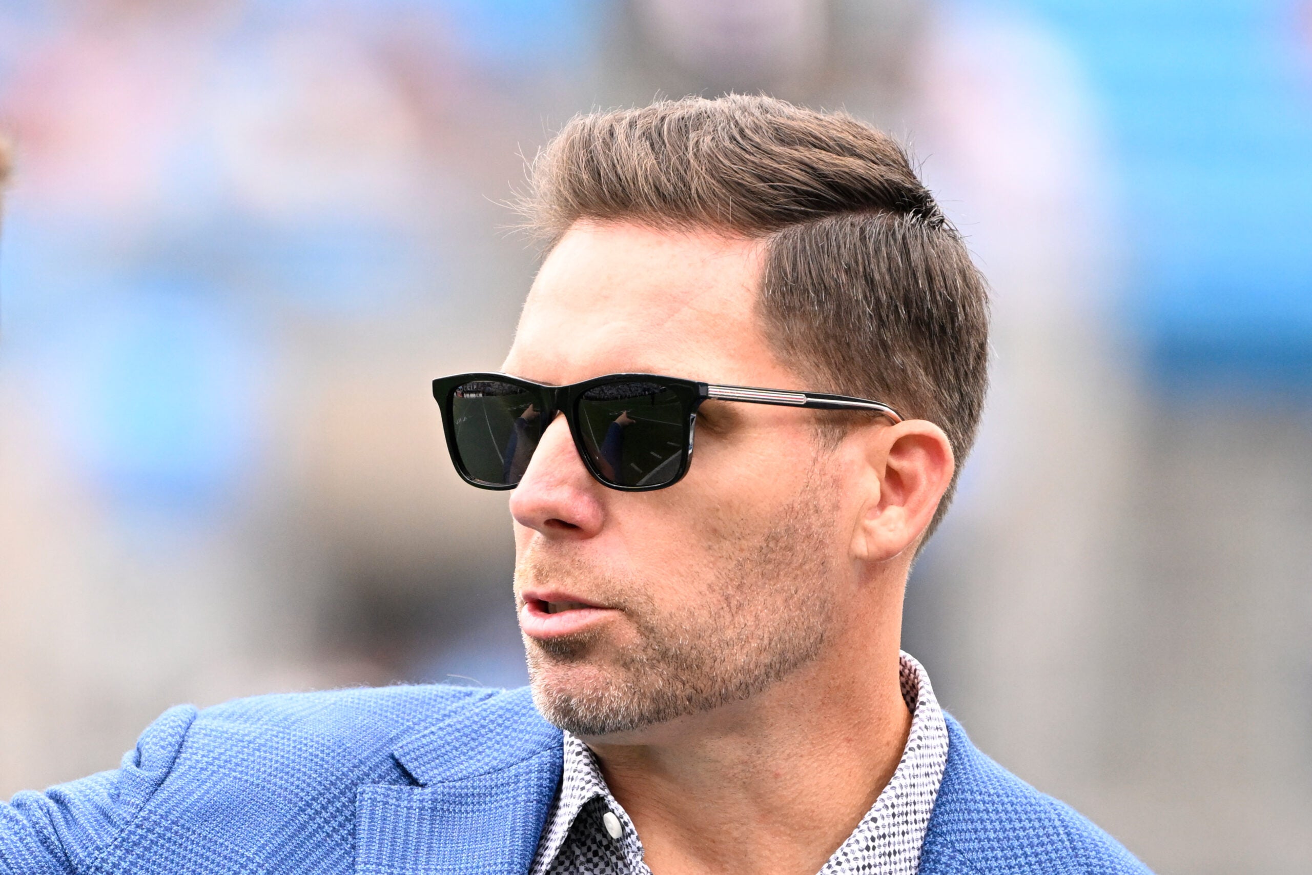 Sep 29, 2024; Charlotte, North Carolina, USA; Carolina Panthers general manager Dan Morgan before the game at Bank of America Stadium.