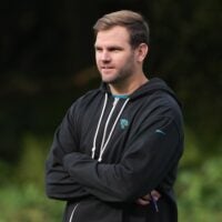 Oct 17, 2024; Watford, United Kingdom; Jacksonville Jaguars offensive coordinator Press Taylor during practice at The Grove.