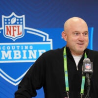 Feb 25, 2025; Indianapolis, IN, USA; Cincinnati Bengals general manager Duke Tobin speaks during the NFL Scouting Combine at the Indiana Convention Center.