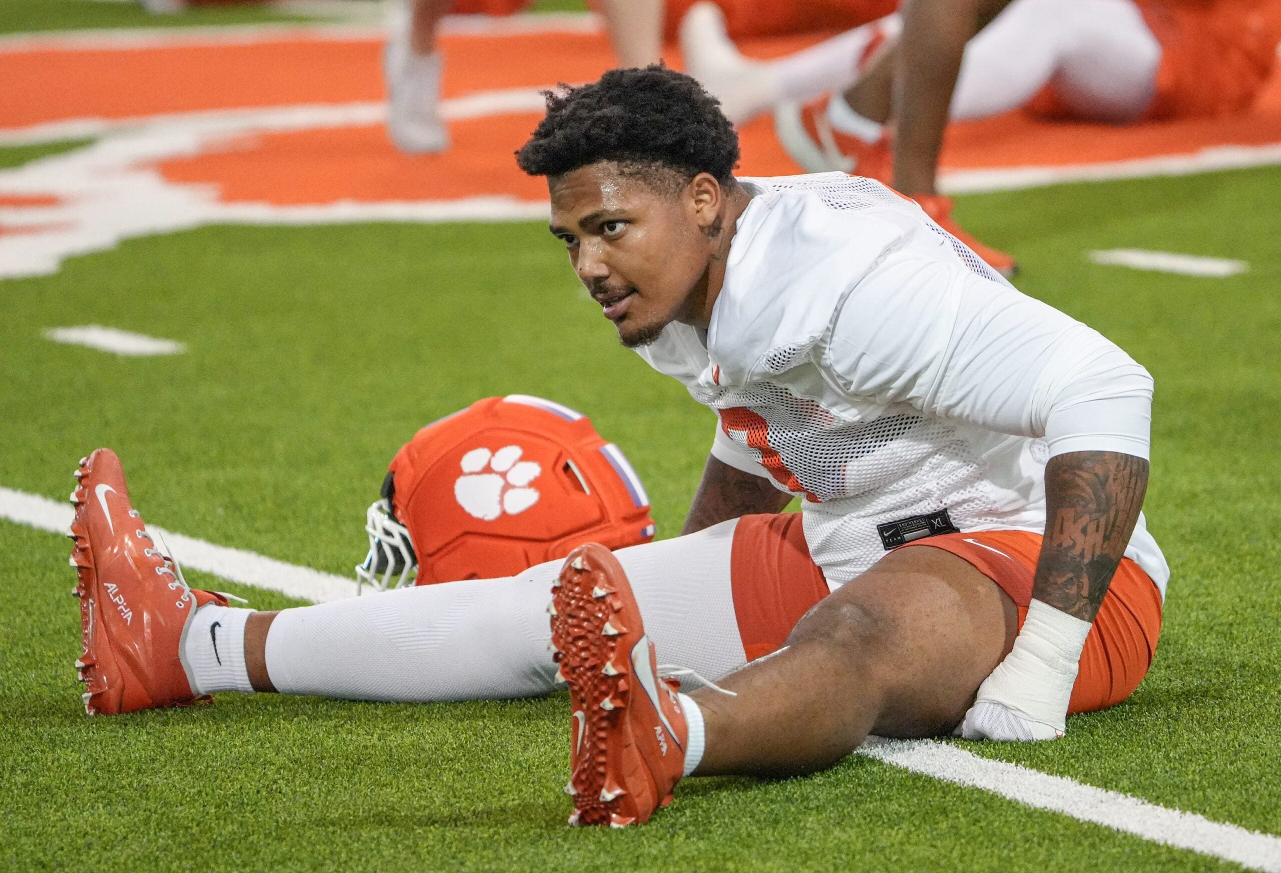 Clemson defensive end T.J. Parker (3) during Clemson football first fall 2025 practice at the Allen N. Reeves Football Complex in Clemson, S.C. Thursday, July 31, 2025.