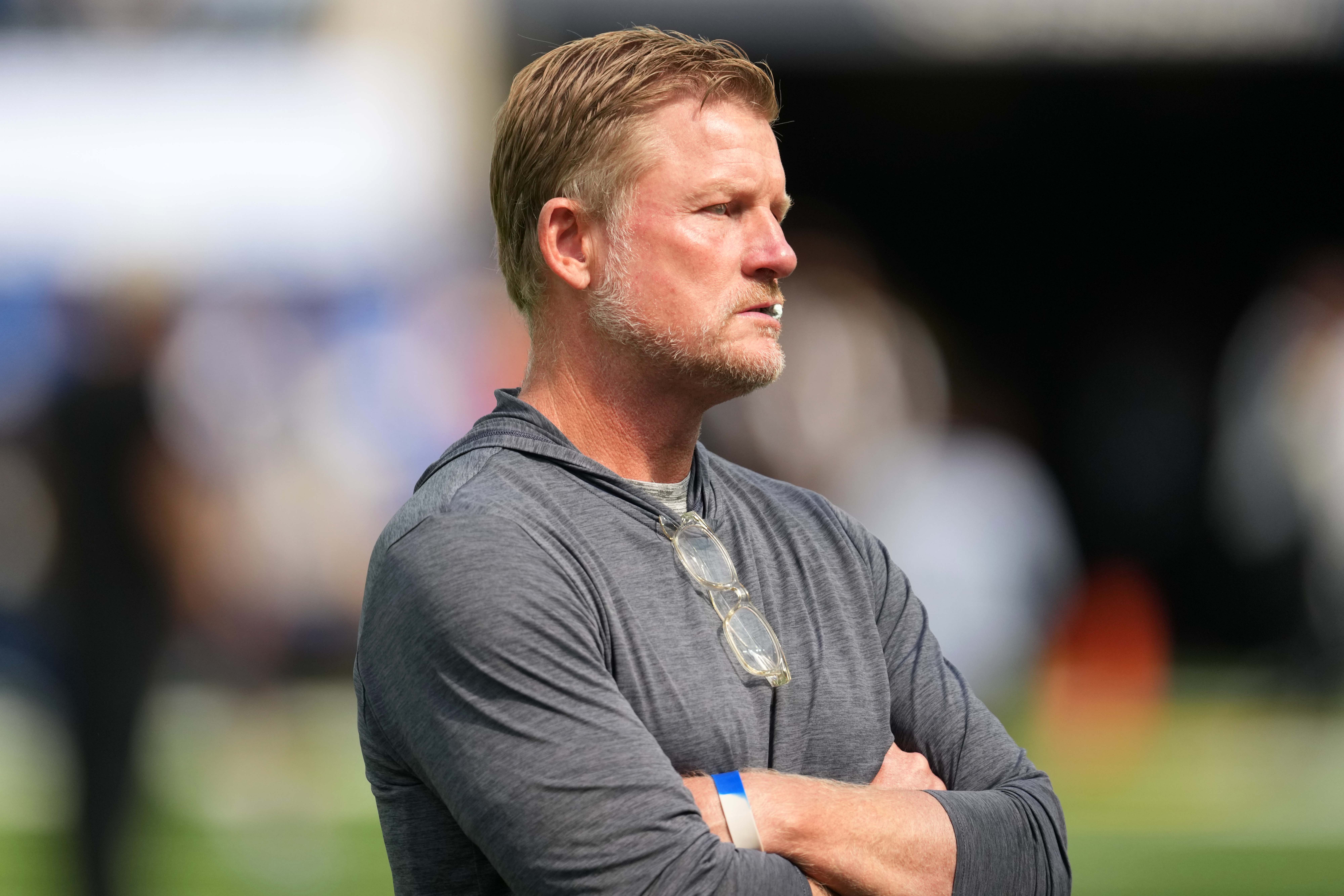 Aug 9, 2025; Inglewood, California, USA; Los Angeles Rams general manager Les Snead watches during the game against the Dallas Cowboys at SoFi Stadium.