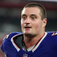 Aug 23, 2025; Tampa, Florida, USA; Buffalo Bills defensive end Michael Hoecht (55) looks on after a game against the Tampa Bay Buccaneers at Raymond James Stadium.