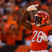 Sep 14, 2025; Cincinnati, Ohio, USA; Cincinnati Bengals safety Tycen Anderson (26) acknowledges the crowd after a play during the second half in the game against the Jacksonville Jaguars at Paycor Stadium.