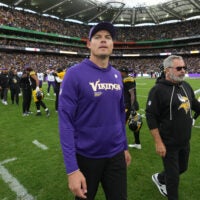 Sep 28, 2025; Dublin, Ireland; Minnesota Vikings coach Kevin O'Connell reacts after an NFL International Series game against the Pittsburgh Steelers at Croke Park.