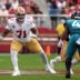 Sep 28, 2025; Santa Clara, California, USA; San Francisco 49ers offensive tackle Trent Williams (71) pass blocks against Jacksonville Jaguars defensive end Josh Hines-Allen (41) during the second quarter at Levi's Stadium.