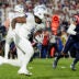 Oct 5, 2025; Orchard Park, New York, USA; Buffalo Bills wide receiver Curtis Samuel (1) makes a catch against the New England Patriots during the first half at Highmark Stadium.
