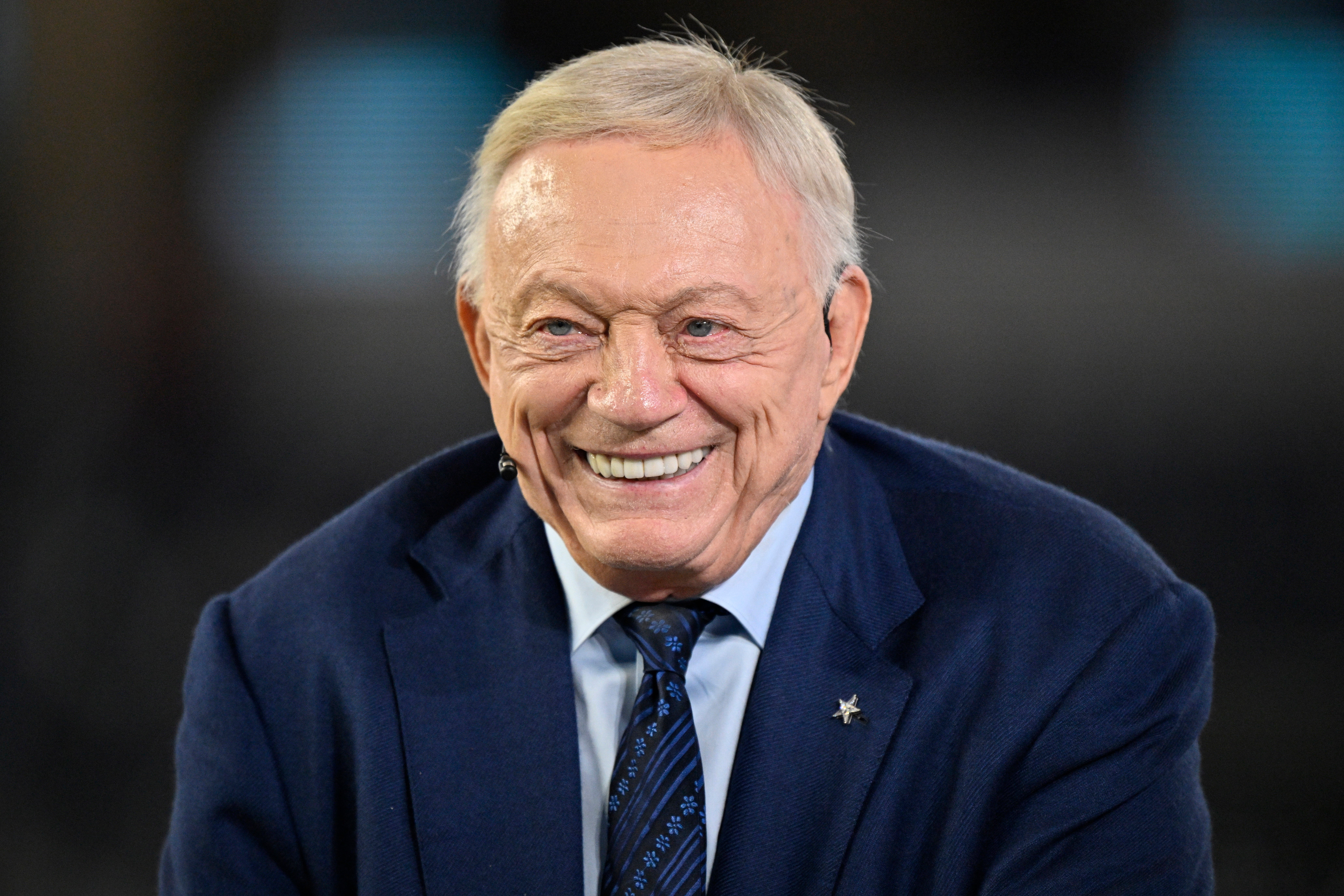 Nov 3, 2025; Arlington, Texas, USA; Dallas Cowboys owner Jerry Jones talks before the game against the Arizona Cardinals at AT&T Stadium.