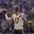 Nov 16, 2025; Minneapolis, Minnesota, USA; Chicago Bears quarterback Tyson Bagent (17) warms up before a game against the Minnesota Vikings at U.S. Bank Stadium.